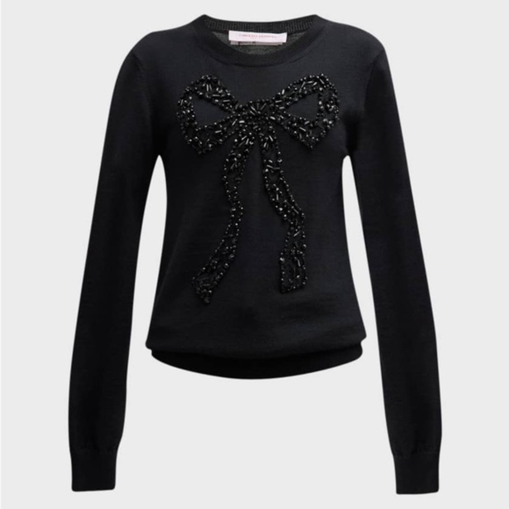 Carolina Herrera Bow Bead-Embellished Wool Sweater